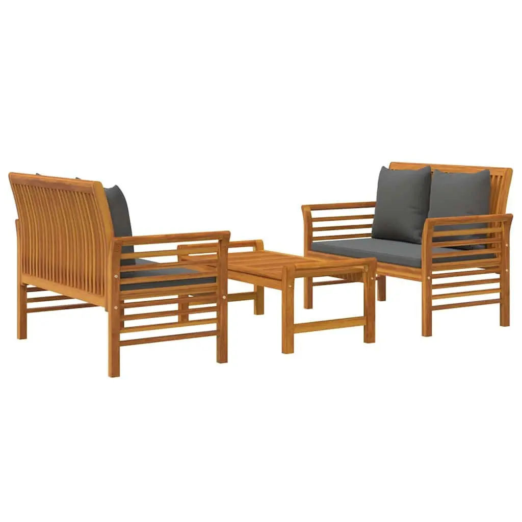 Outdoor Furniture Set 3 Piece Acacia Wood Brown with Cushions for Relaxation
