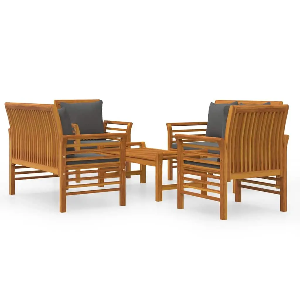 5 Piece Outdoor Garden Lounge Set Solid Acacia Wood Brown with Cushions