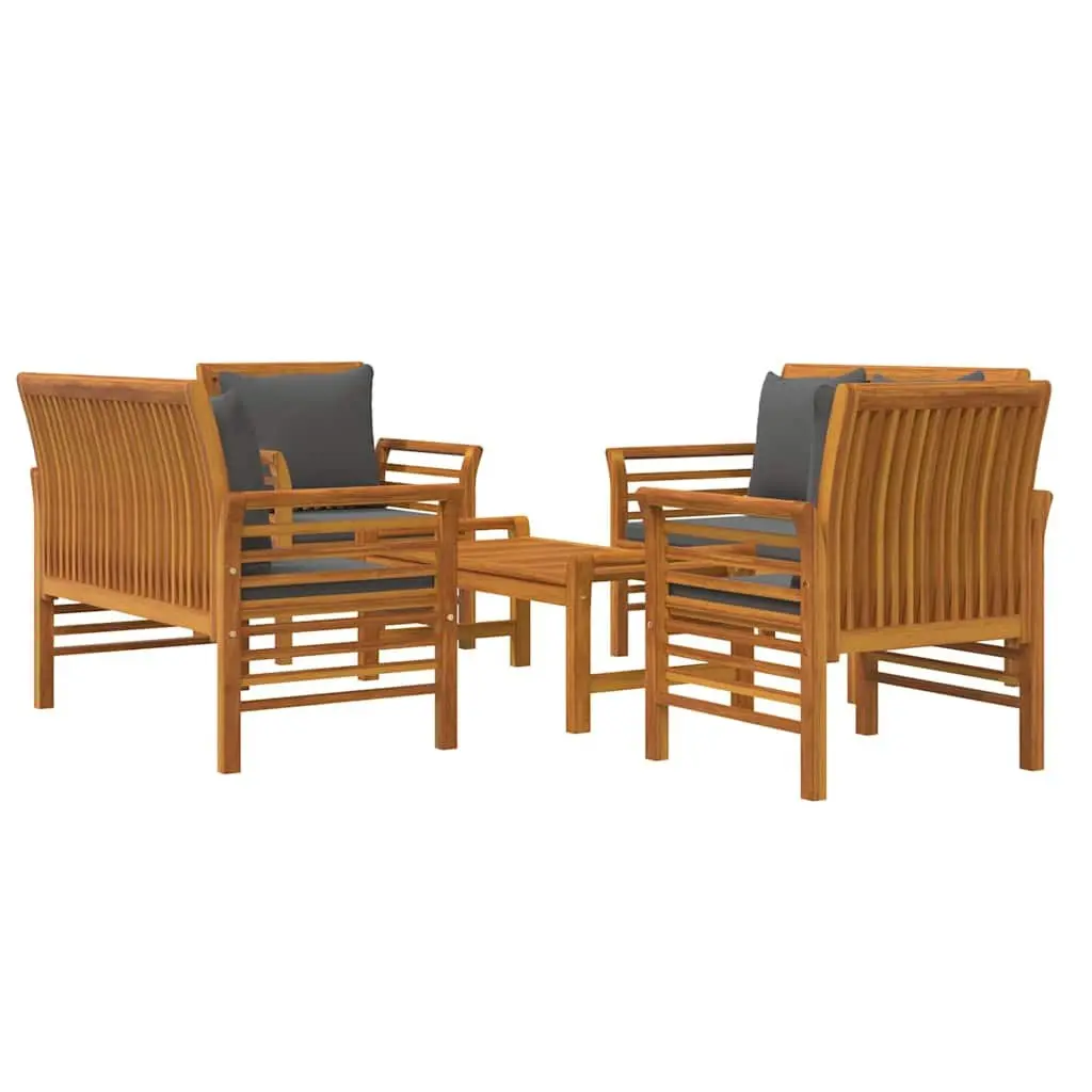 5 Piece Outdoor Garden Lounge Set Solid Acacia Wood Brown with Cushions