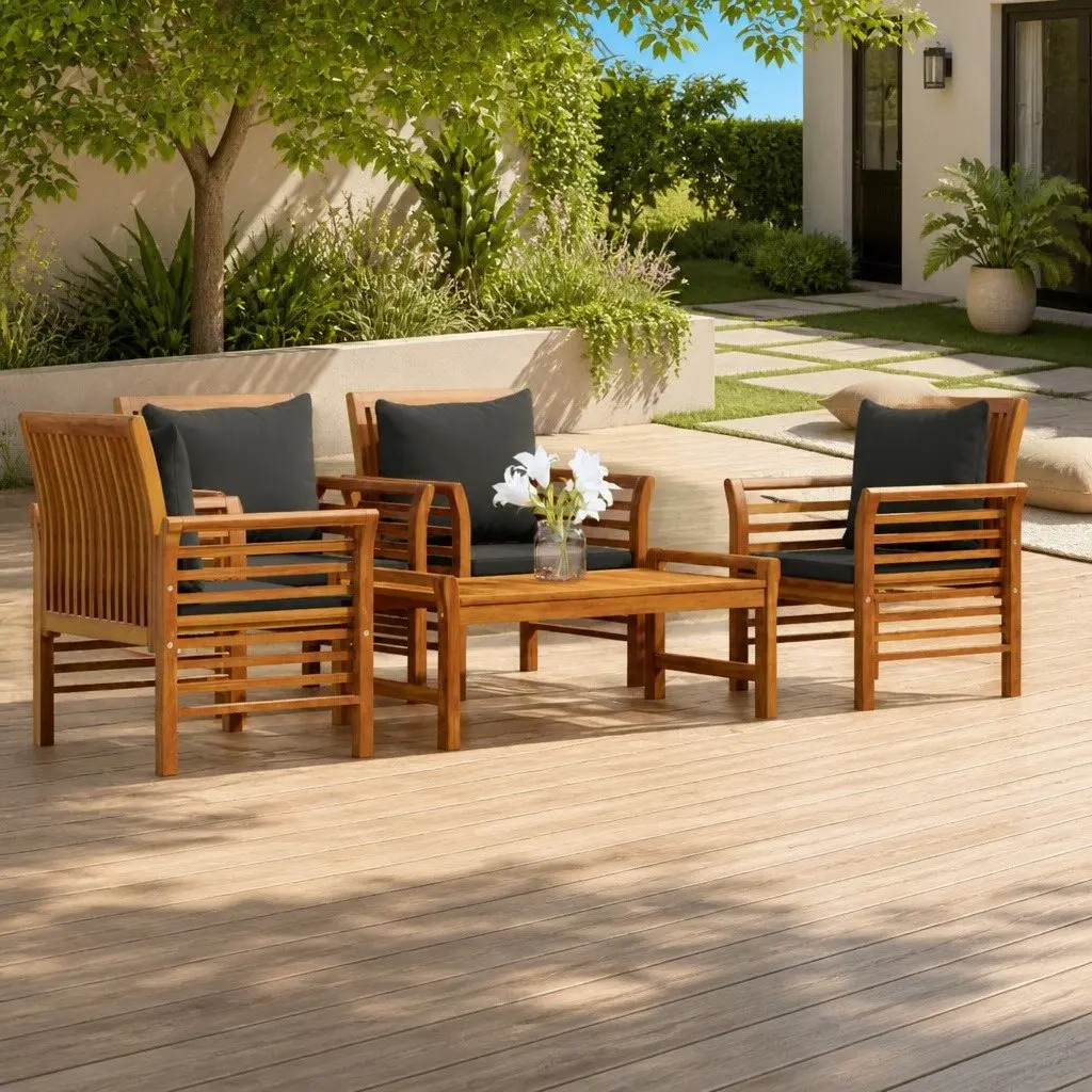 Garden Lounge Set Solid Acacia Wood 5 Piece Outdoor Furniture Brown with Cushions