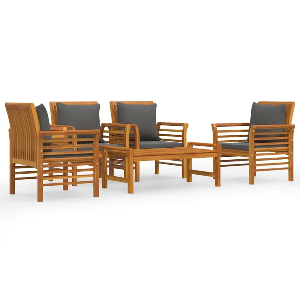 Garden Lounge Set Solid Acacia Wood 5 Piece Outdoor Furniture Brown with Cushions