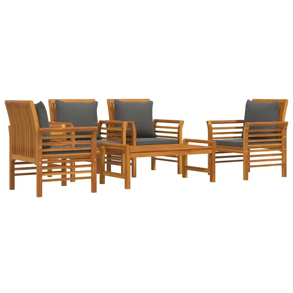Garden Lounge Set Solid Acacia Wood 5 Piece Outdoor Furniture Brown with Cushions