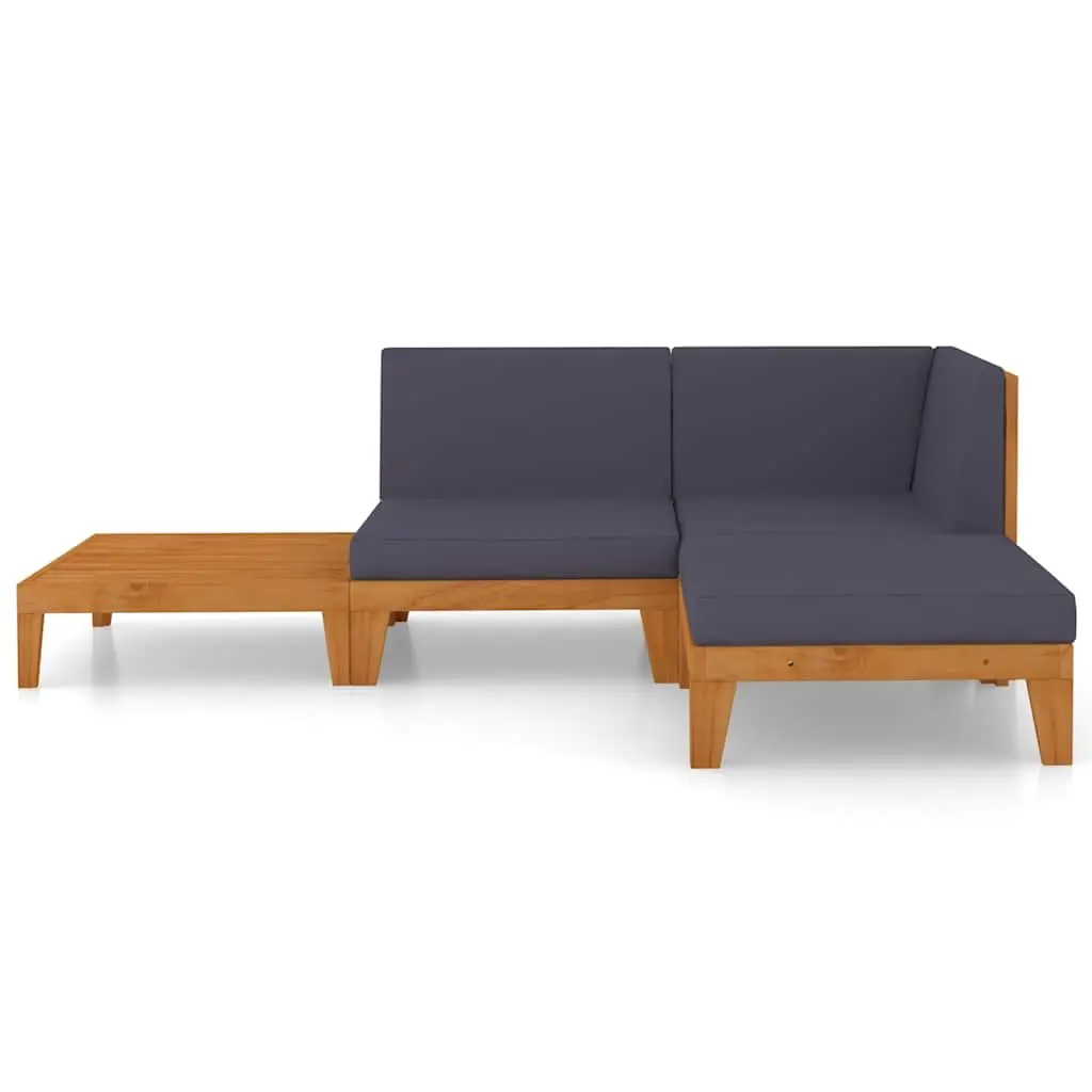 Garden Lounge Set Modular Outdoor Furniture Solid Acacia Wood 4 Piece Grey with Cushions