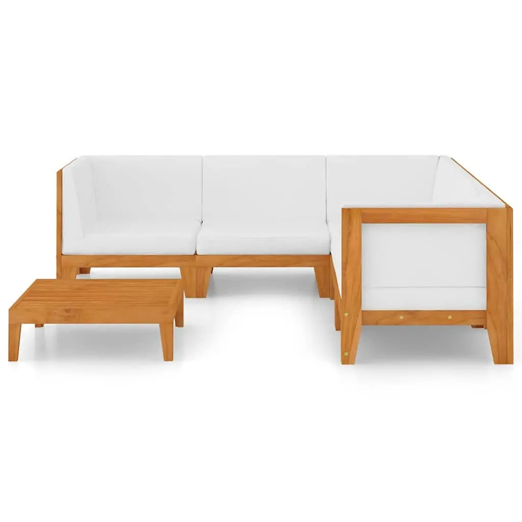 Garden Lounge Set Modular Sectional Solid Acacia Wood 6 Piece Outdoor Furniture with Cushions White
