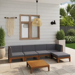 Garden Lounge Set 6 Piece Outdoor Furniture Grey Acacia Wood with Cushions
