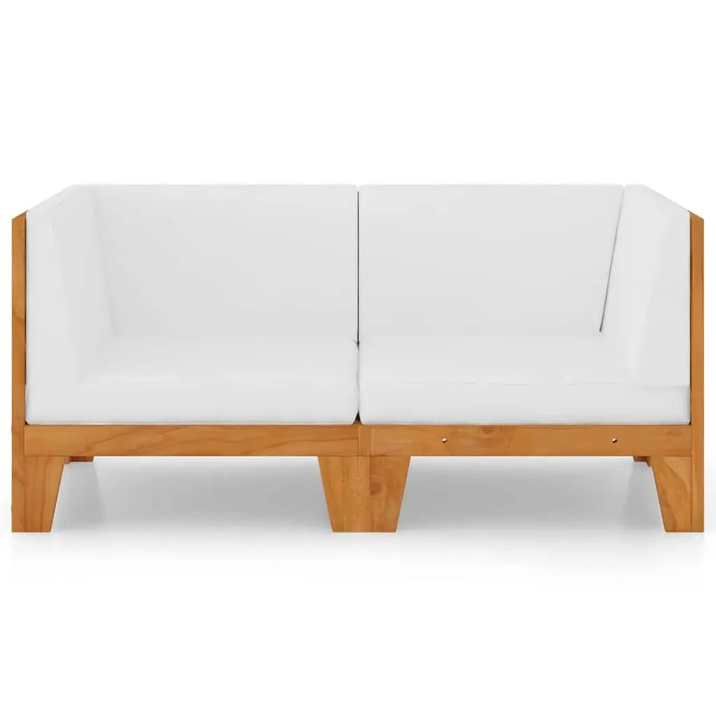 2SeaterGardenPatioSofaModularDesignSolidAcaciaWoodCreamCushionsLightweightWeatherResistantOutdoorFurniture