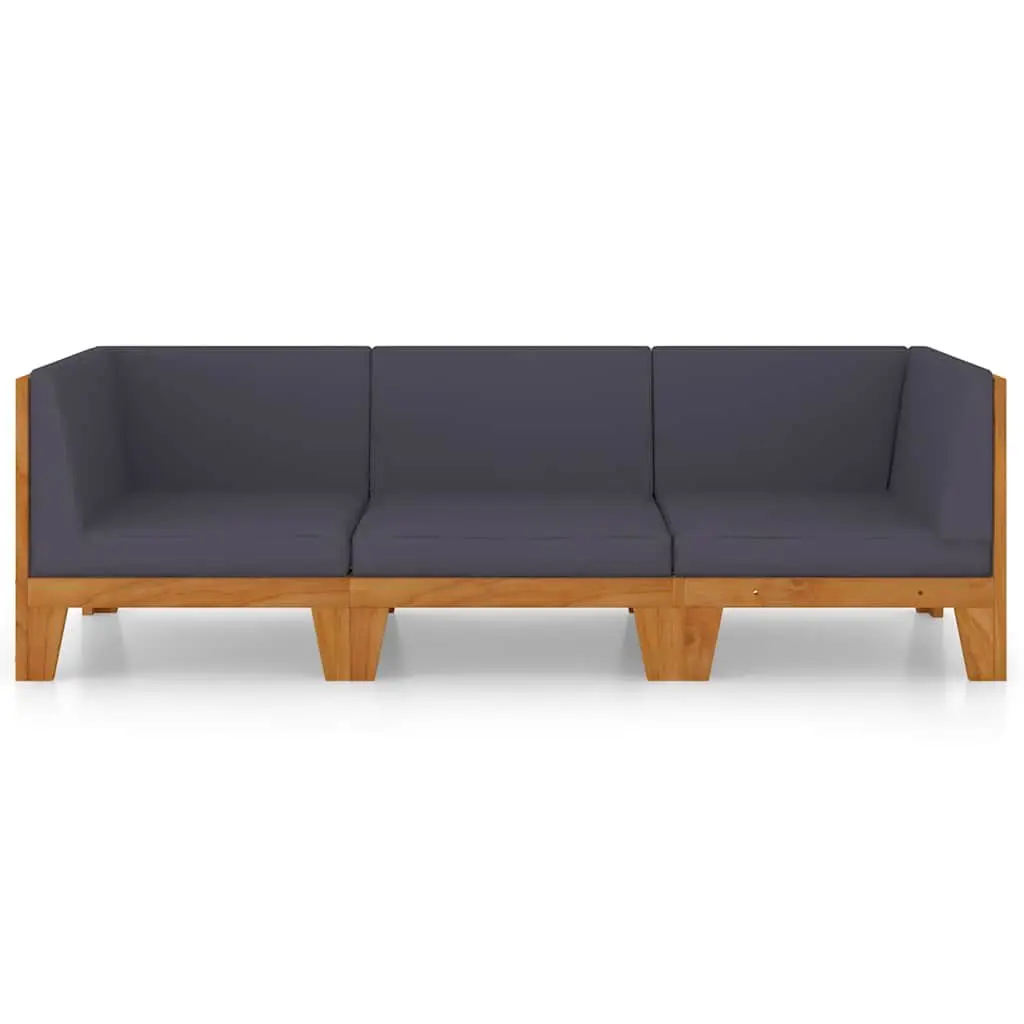 Garden Lounge Set 3 Piece Outdoor Furniture Grey Cushions Acacia Wood Modular