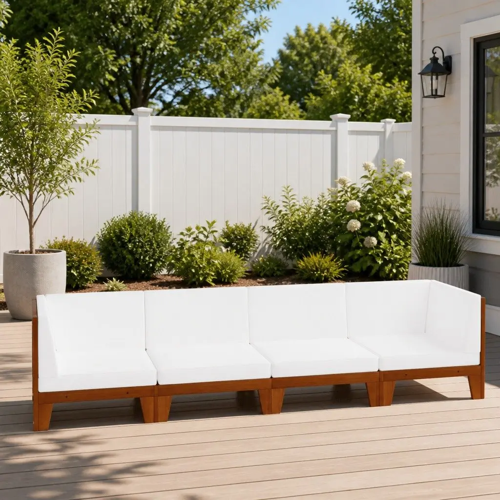 Garden Lounge Set 4 Piece Outdoor Furniture Solid Wood with Cushions White
