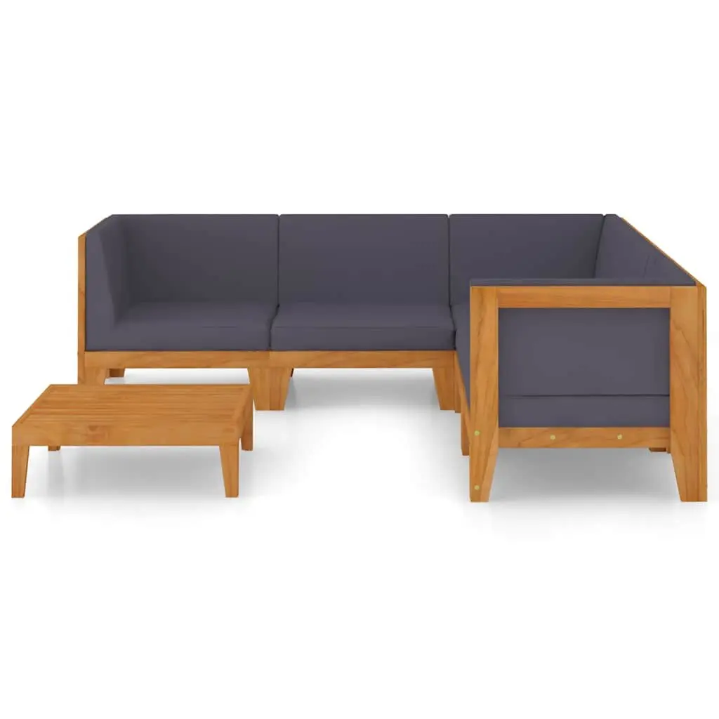Garden Lounge Set Solid Acacia Wood 6 Piece Outdoor Furniture Grey with Cushions