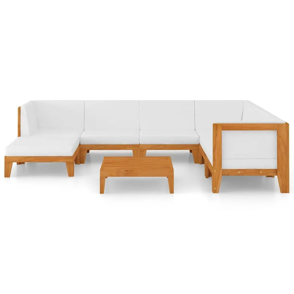 Garden Lounge Set Solid Acacia Wood 8 Piece Modular Sectional with Cushions White