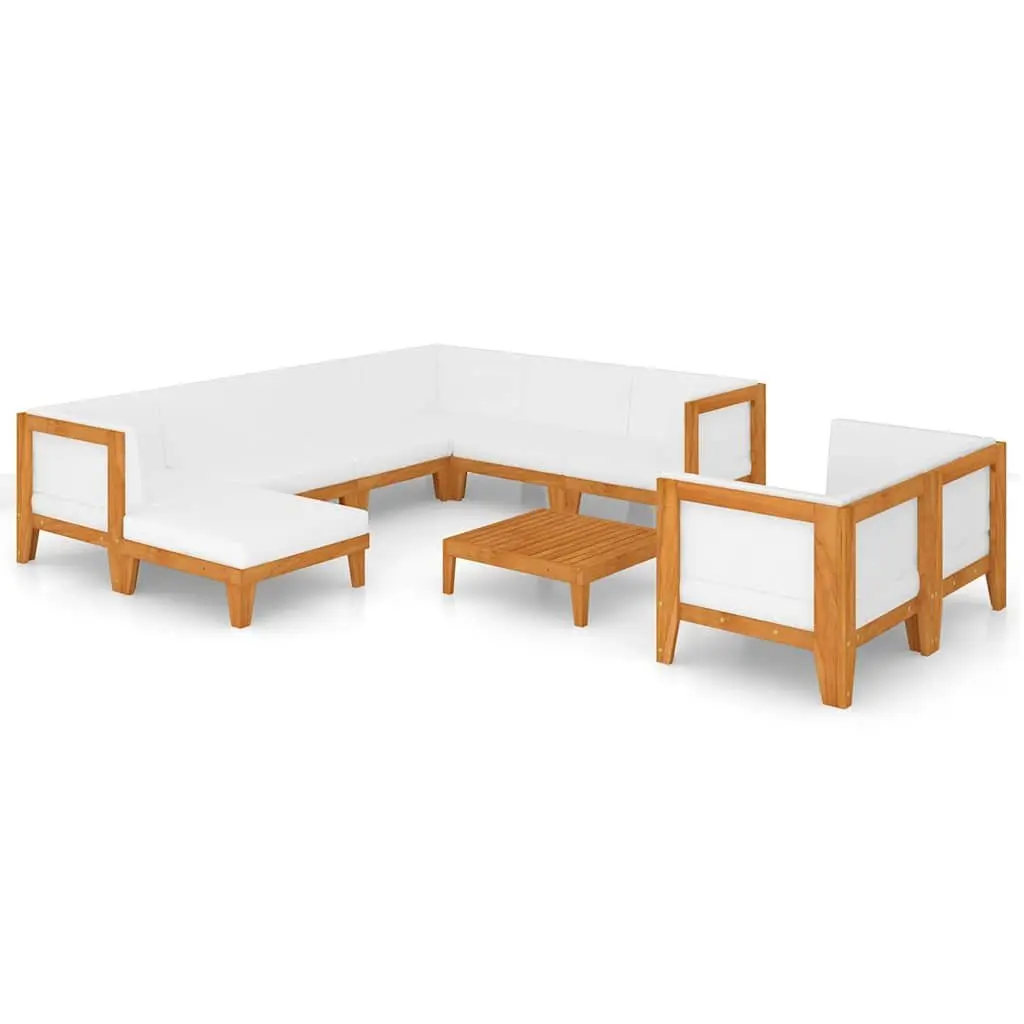 Garden Lounge Set 10 Piece Modular Acacia Wood Outdoor Furniture White Cushions