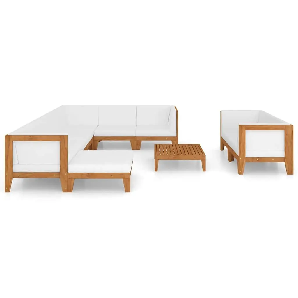 Garden Lounge Set 10 Piece Modular Acacia Wood Outdoor Furniture White Cushions