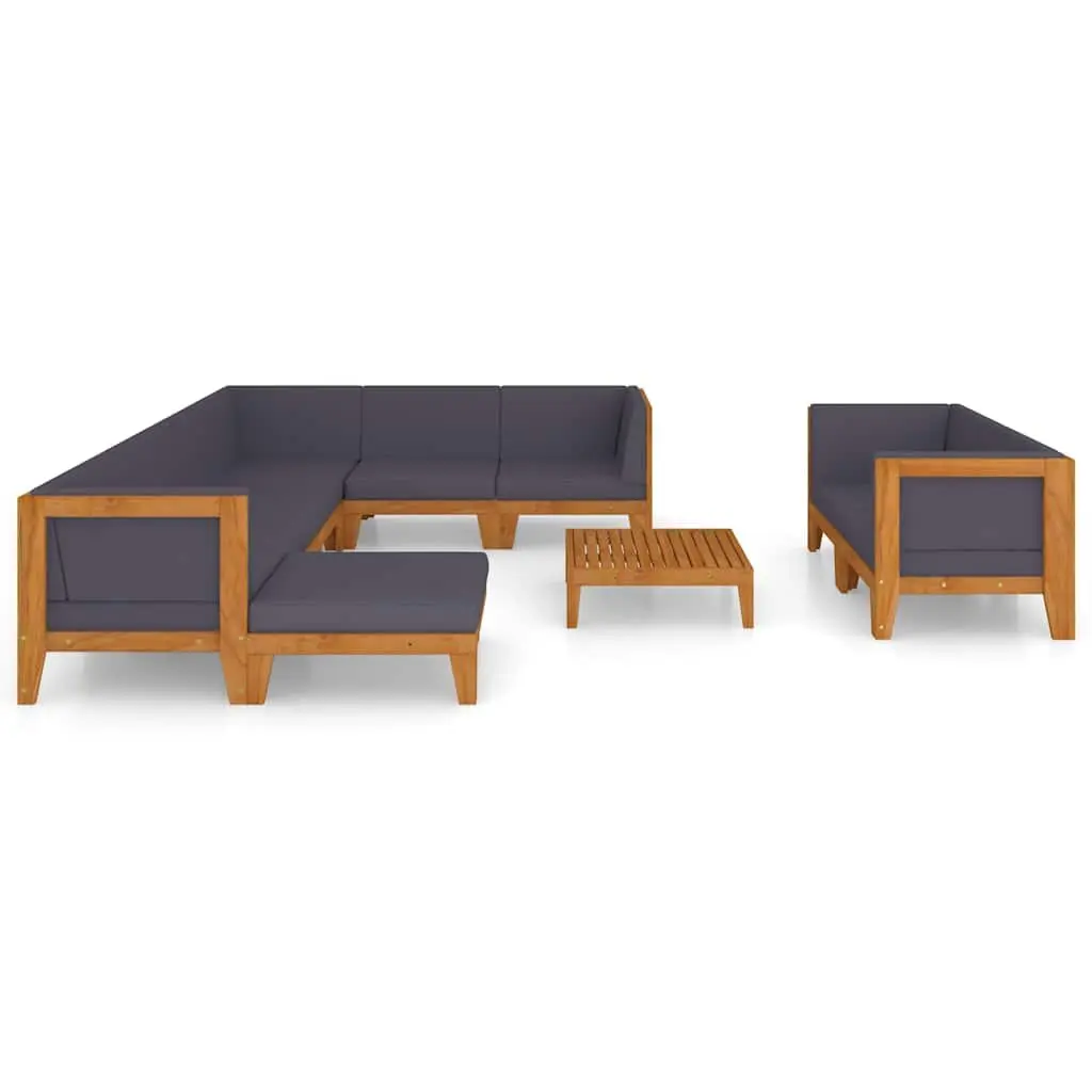 Garden Lounge Set 10 Piece Acacia Wood Modular Grey Outdoor Furniture with Cushions