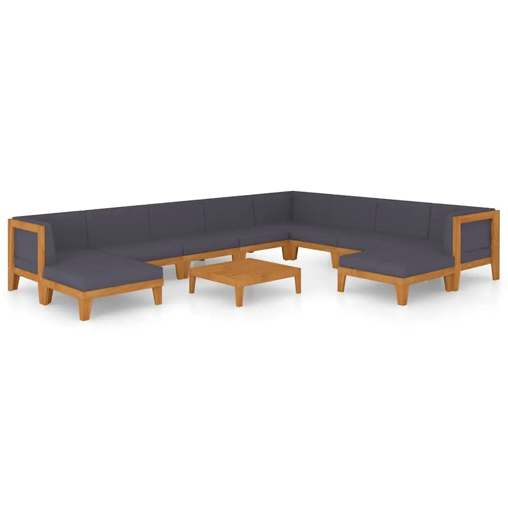 Garden Lounge Set 11 Piece Modular Outdoor Furniture Solid Acacia Wood Grey with Cushions