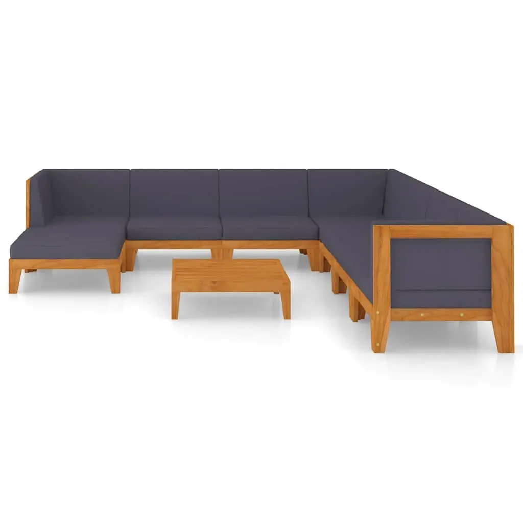 Garden Lounge Set 9 Piece Outdoor Furniture Grey Acacia Wood Modular Sofa