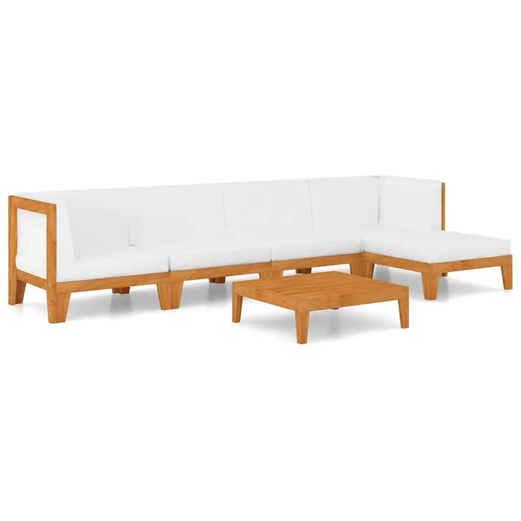 Garden Lounge Set 6 Piece Acacia Wood Modular Outdoor Furniture White with Cushions
