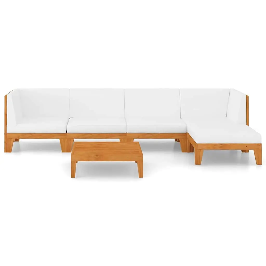 Garden Lounge Set 6 Piece Acacia Wood Modular Outdoor Furniture White with Cushions