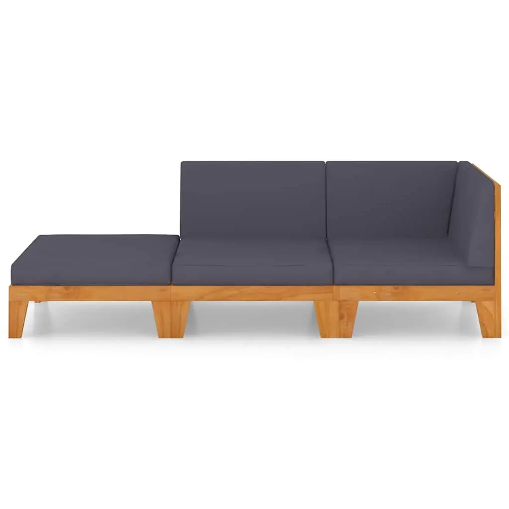 Garden Lounge Set 3 Piece Outdoor Furniture Grey Acacia Wood with Cushions