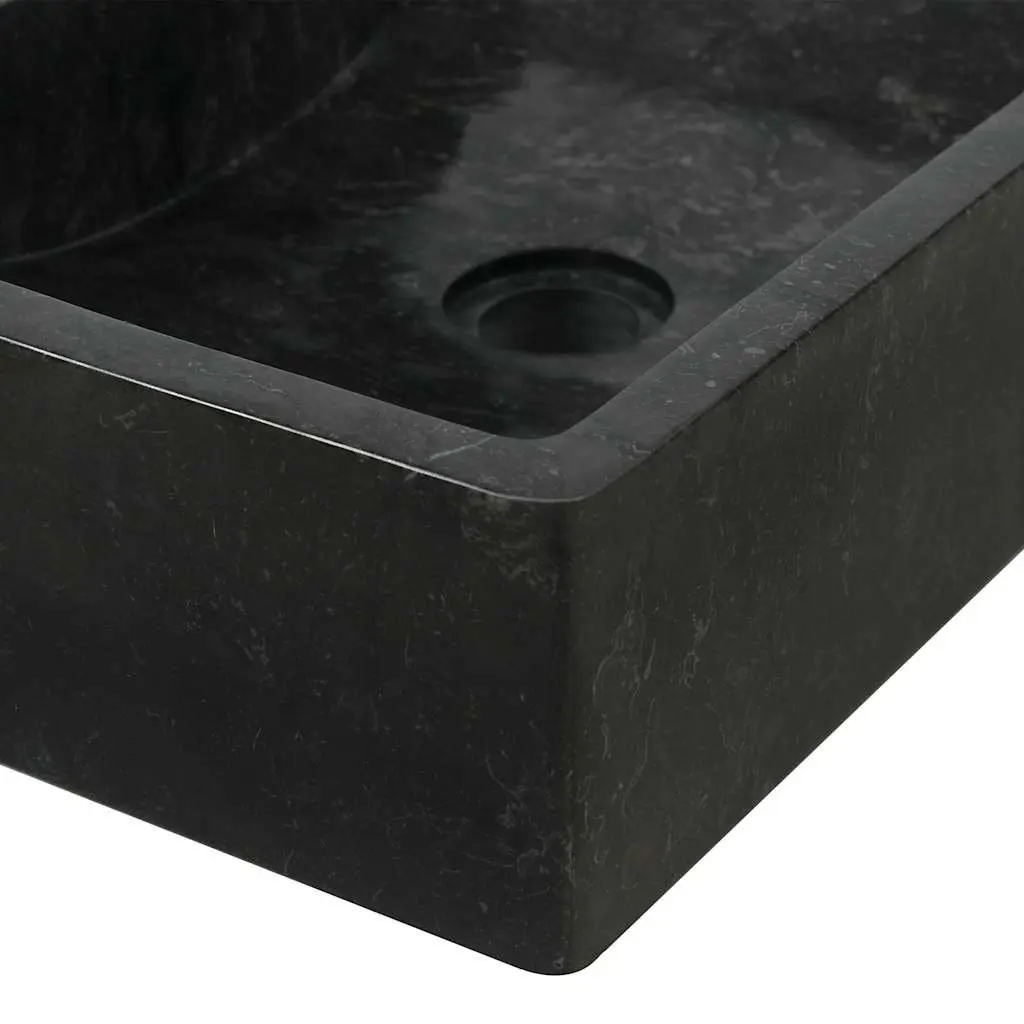 Teak Wood Bathroom Vanity Cabinet with Two Marble Sinks Black Finish and Storage Unit