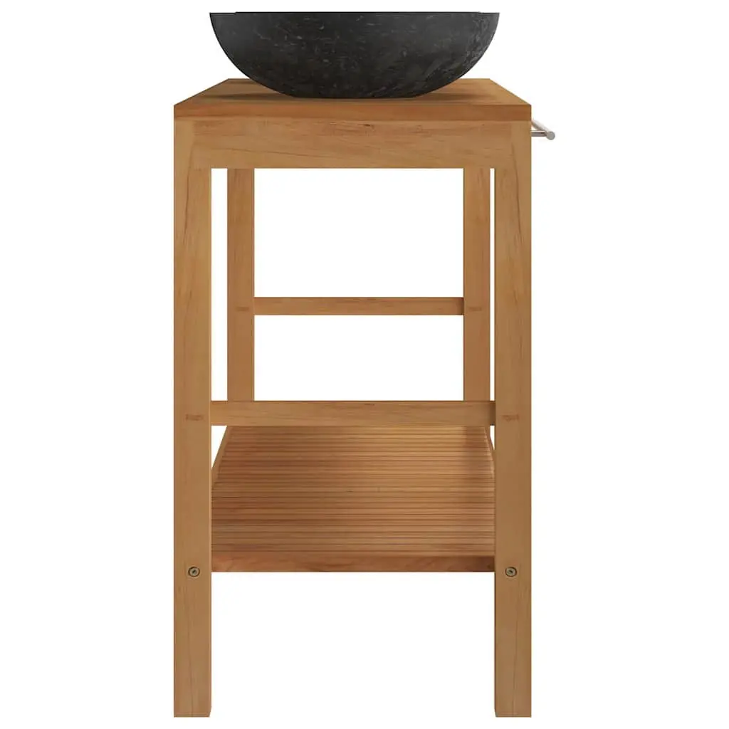 Bathroom Vanity Unit Solid Teak Wood Double Sink Marble Basin Black