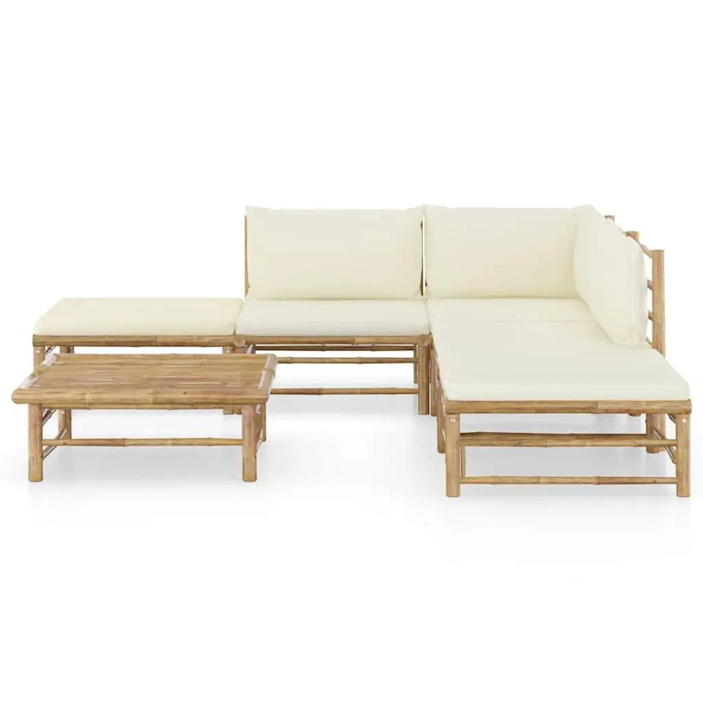 Bamboo Garden Lounge Set 6 Piece Modular Outdoor Furniture Cream White Cushions