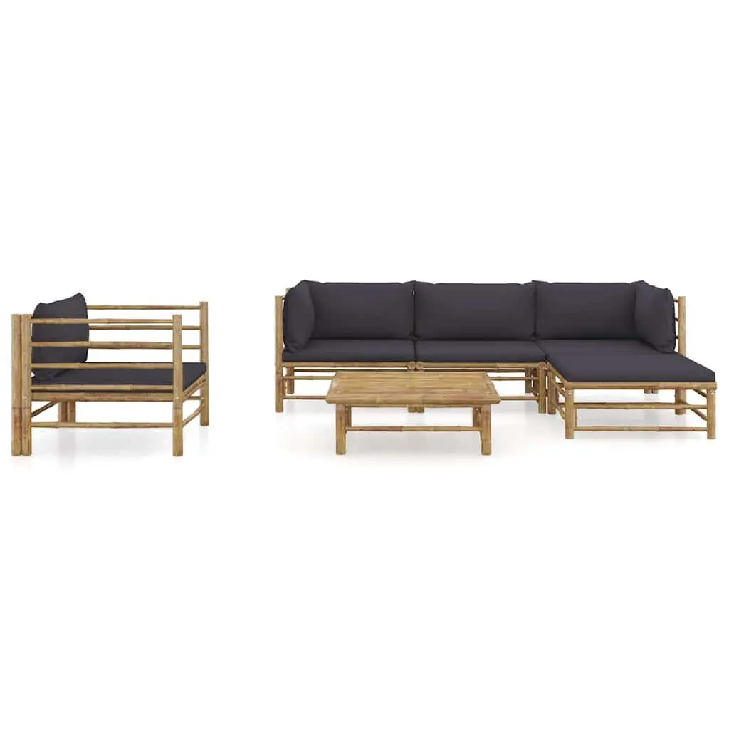 Modular Bamboo Garden Lounge Set 6 Piece Grey Cushions Outdoor Furniture