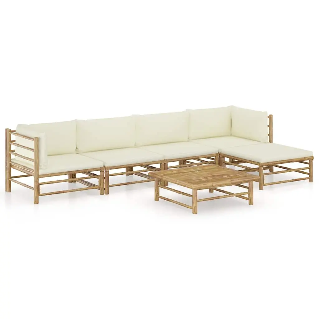 6 Piece Bamboo Garden Lounge Set Modular Outdoor Patio Furniture Cream Cushions