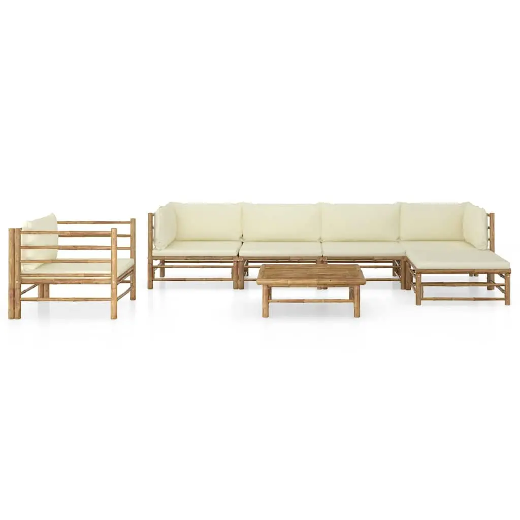 Garden Lounge Set Bamboo Modular 7 Piece Outdoor Furniture Cream White