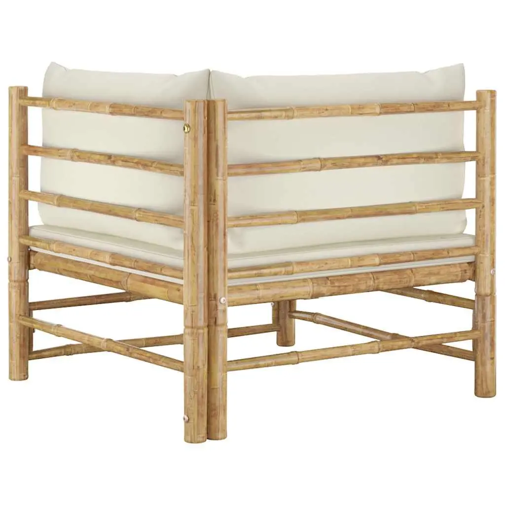 Bamboo Outdoor Lounge Set with Thick Cream White Cushions 2 Piece Sturdy Frame