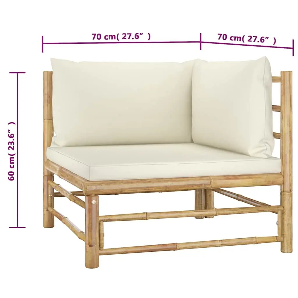 Bamboo Outdoor Lounge Set with Thick Cream White Cushions 2 Piece Sturdy Frame