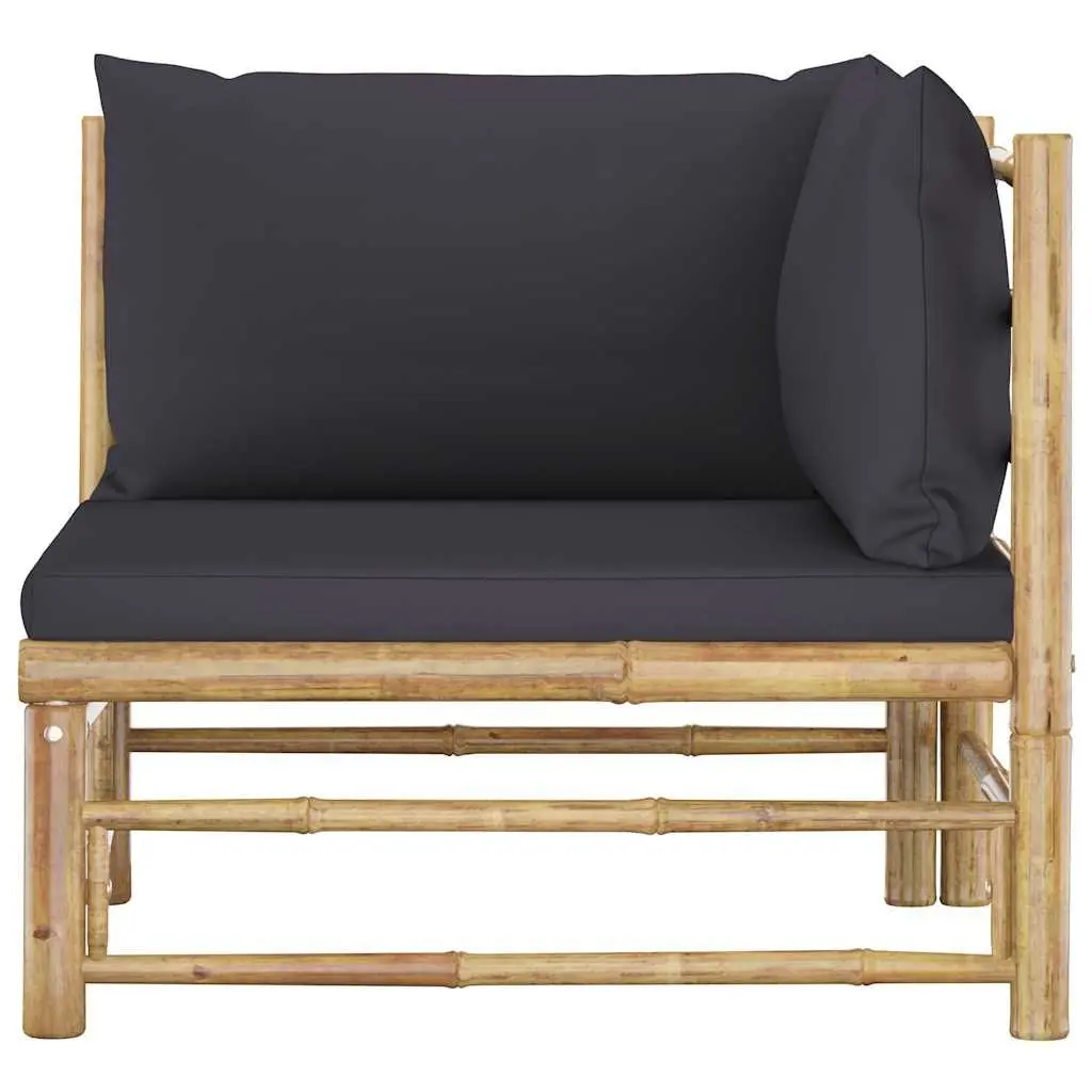 2 Piece Bamboo Garden Lounge Set Outdoor Furniture with Grey Cushions Patio