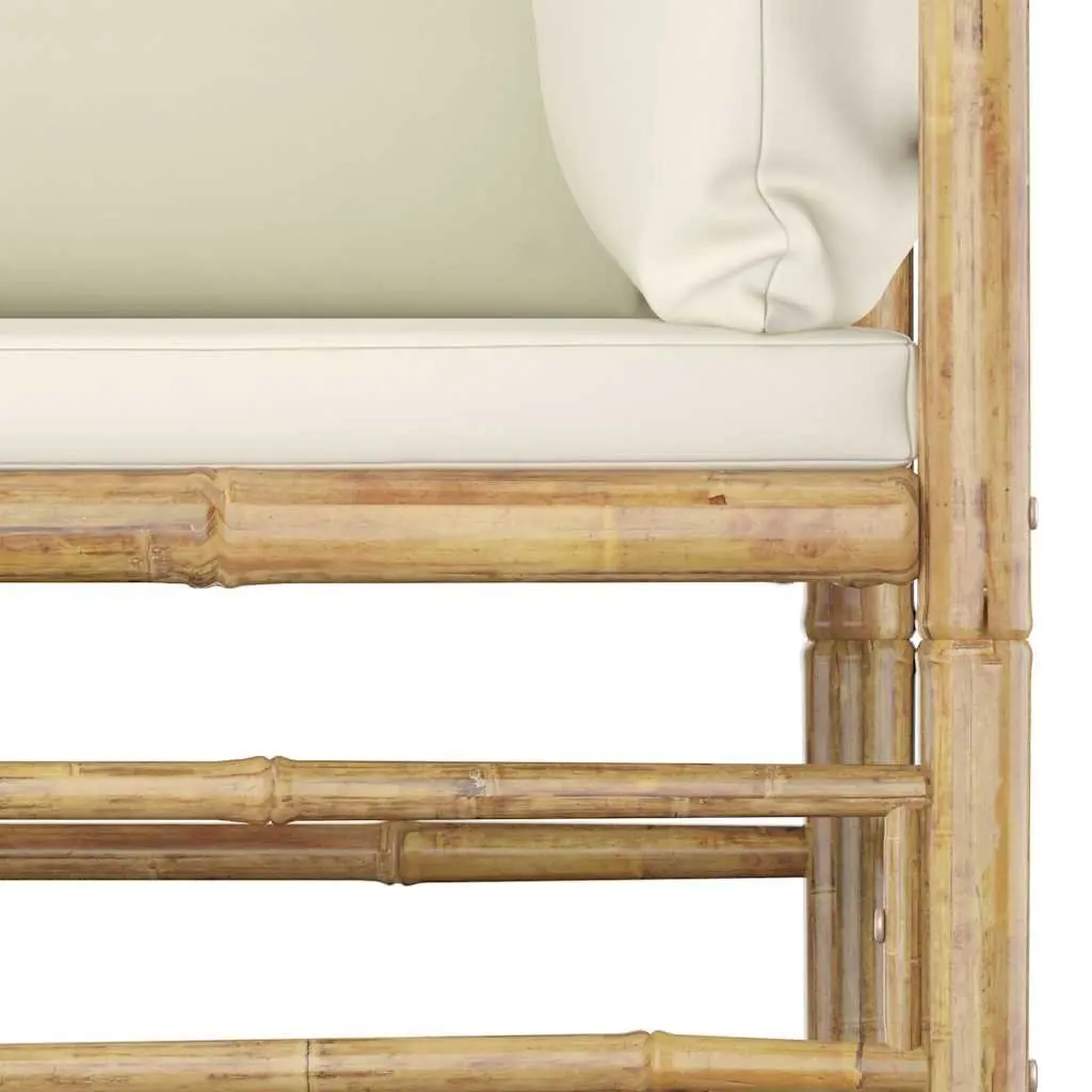 Bamboo Modular Lounge Set 3 Piece Outdoor Garden Furniture Cream White Cushions