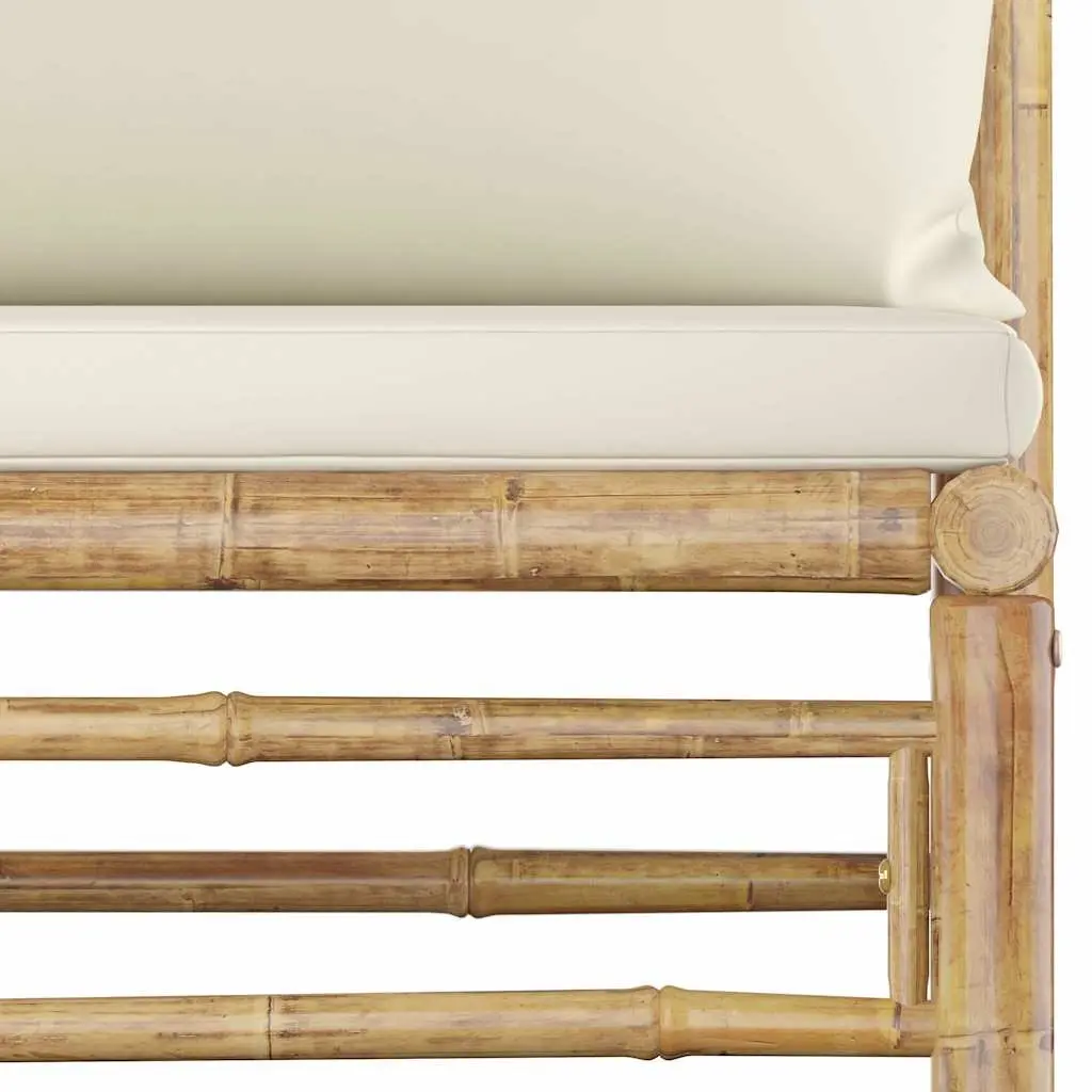 Bamboo Modular Lounge Set 3 Piece Outdoor Garden Furniture Cream White Cushions