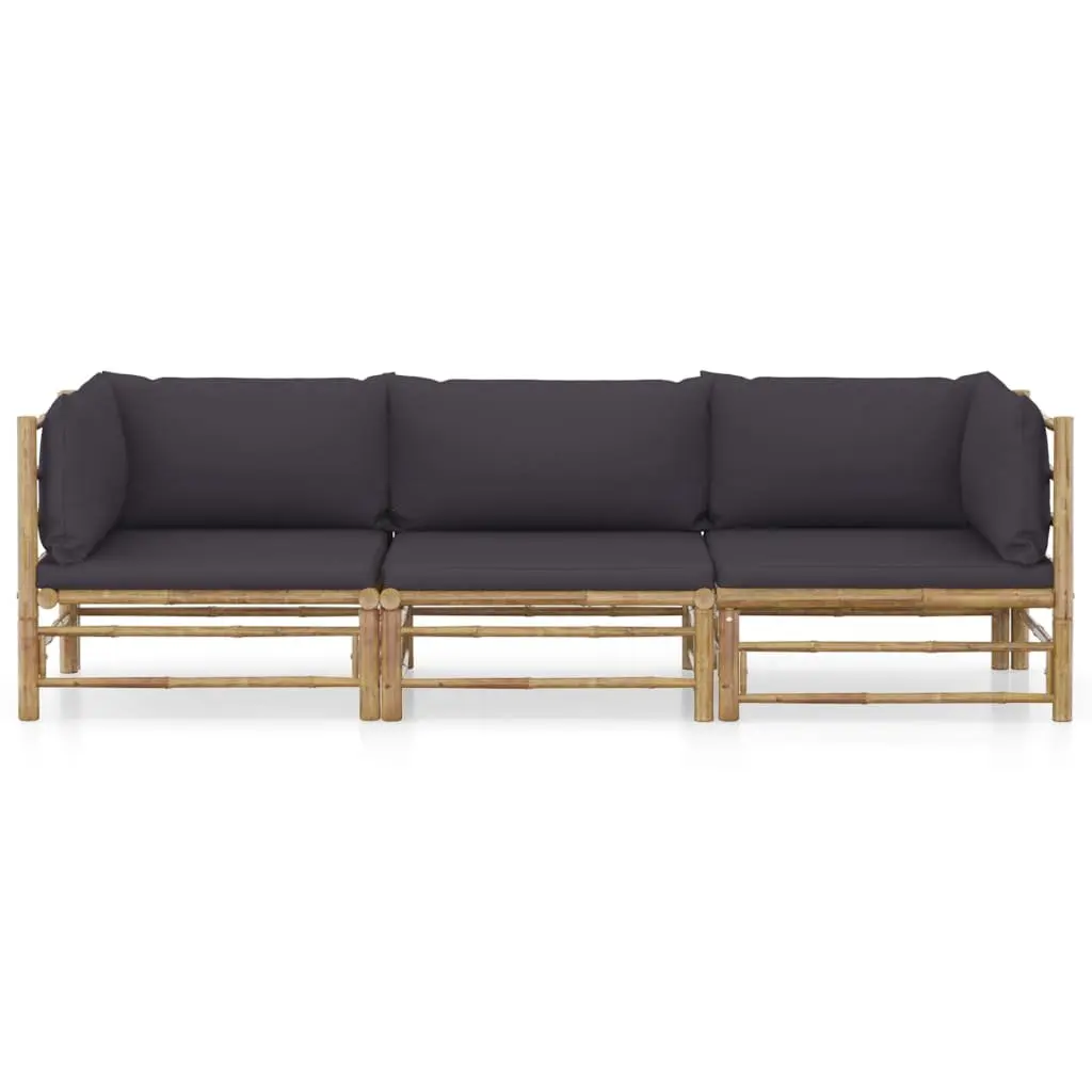 Modular Lounge Set Bamboo Construction 3 Pieces Dark Grey Cushions Outdoor Garden Furniture