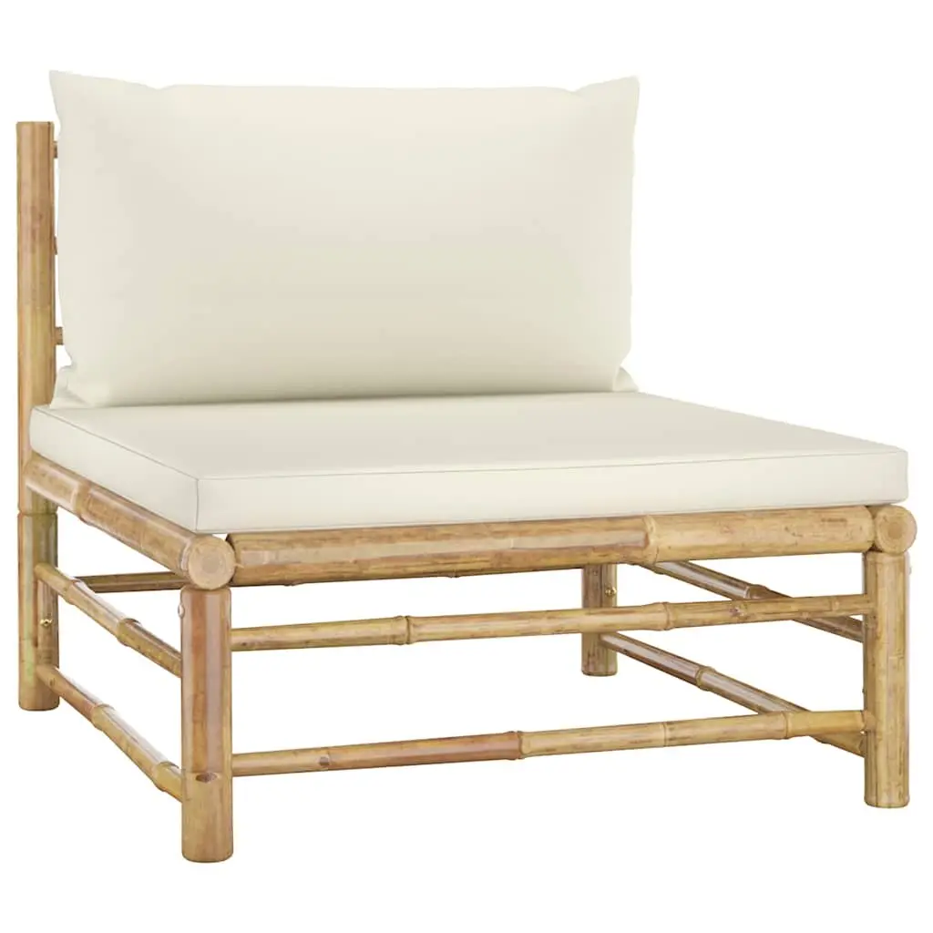 Bamboo Lounge Set Outdoor Modular 4 Piece White Furniture with Thick Cushions