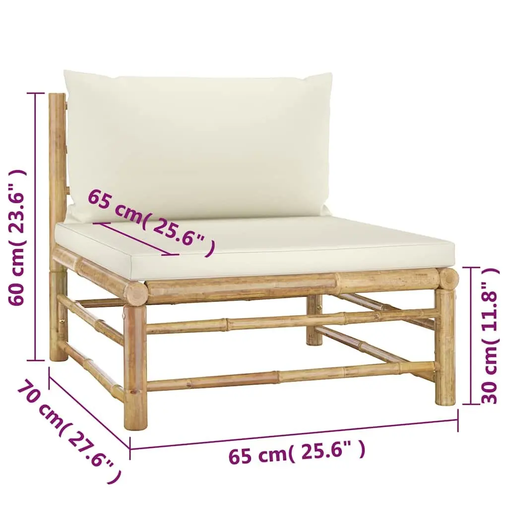 Bamboo Lounge Set Outdoor Modular 4 Piece White Furniture with Thick Cushions