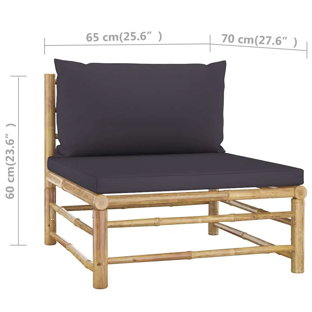 4 Piece Modular Lounge Set Bamboo Outdoor Furniture Dark Grey Cushions
