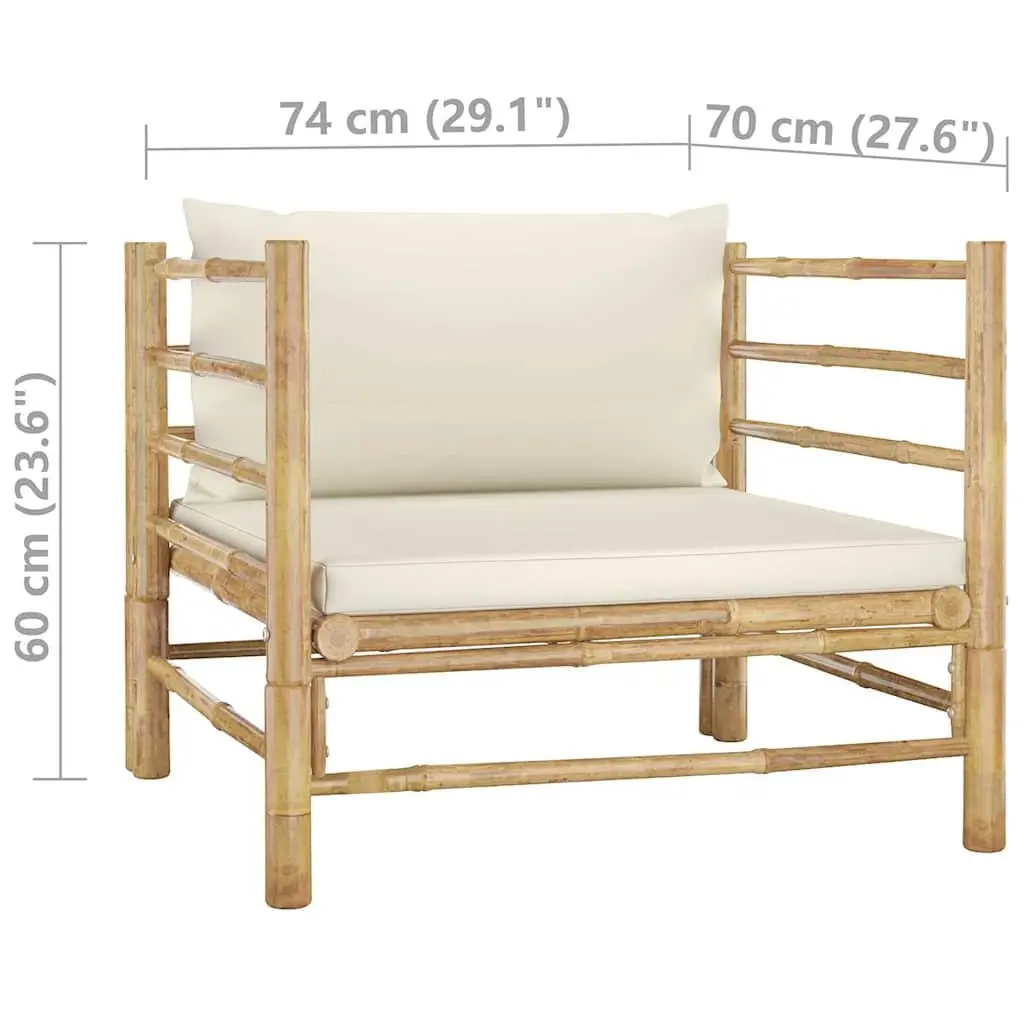 5 Piece Modular Lounge Set Bamboo Outdoor Furniture Cream Cushions