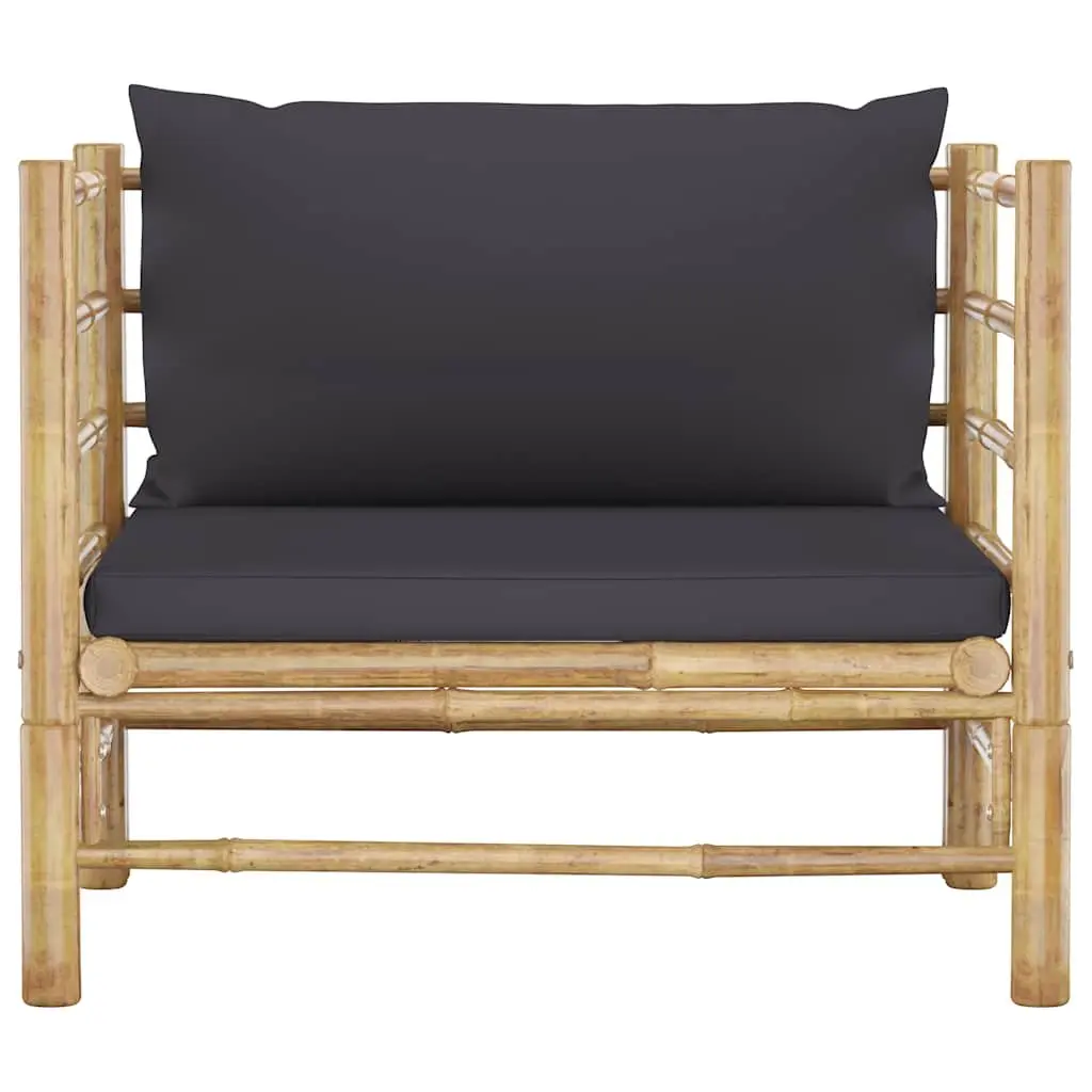 Modular Lounge Set Bamboo Construction 5 Piece Dark Grey Cushions Outdoor Furniture