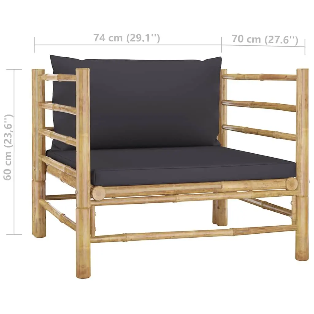 Modular Lounge Set Bamboo Construction 5 Piece Dark Grey Cushions Outdoor Furniture