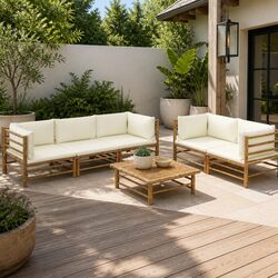 Practical 6-Piece Bamboo Lounge Set for Outdoor Use