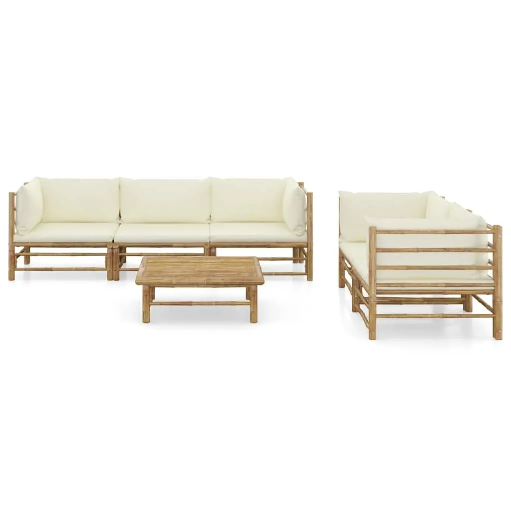 Garden Lounge Set Bamboo Modular 6 Piece Outdoor Furniture Patio Seating Cream