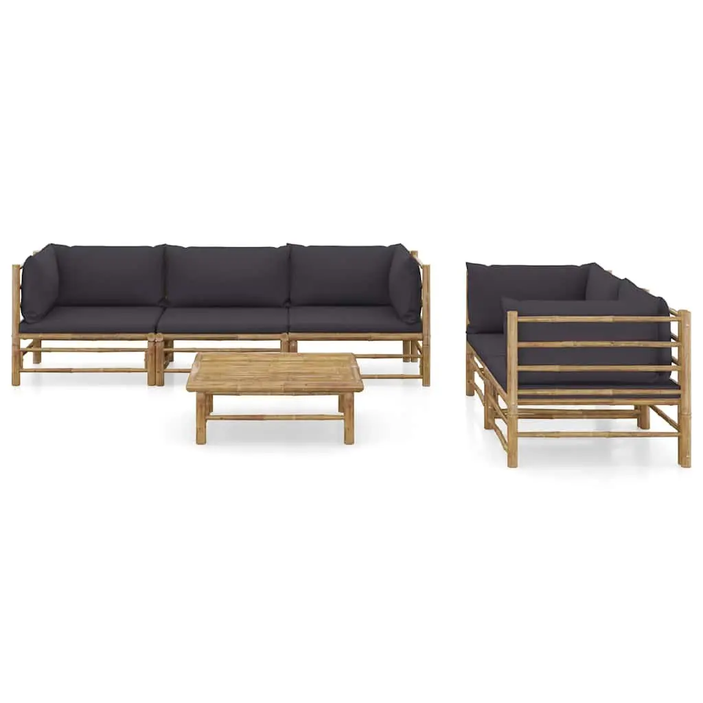 Bamboo Modular Outdoor Furniture 6 Piece Garden Lounge Set with Cushions Dark Grey