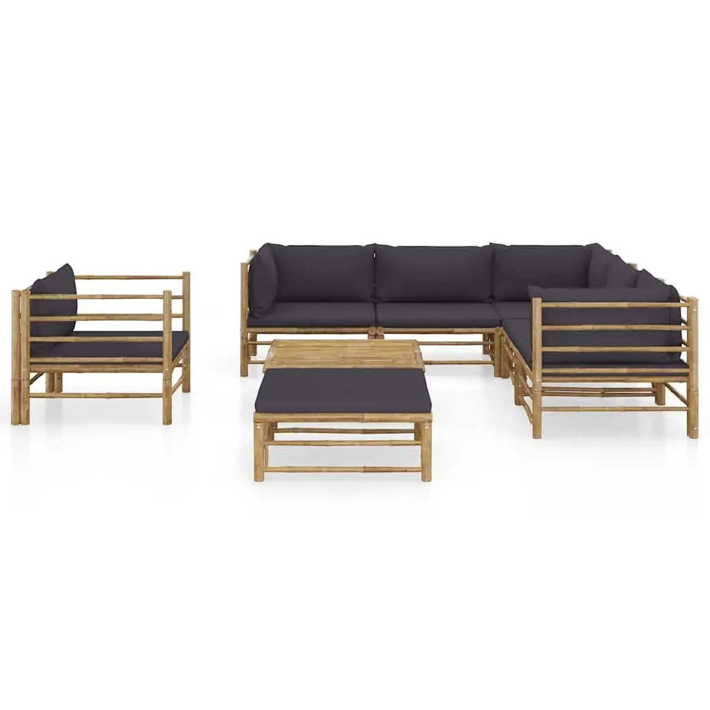 Garden Lounge Set 8 Piece Bamboo Outdoor Furniture Patio Sectional Grey Cushions