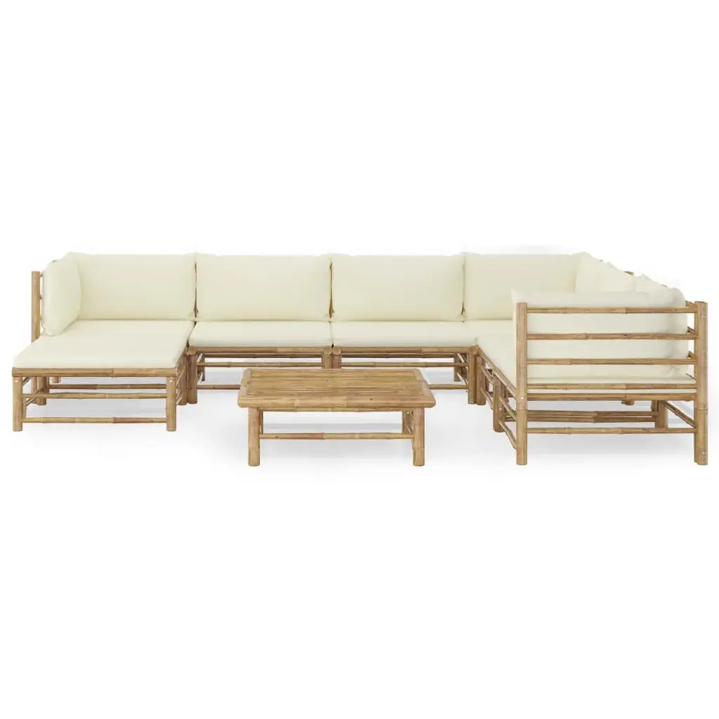 8 Piece Bamboo Garden Lounge Set Outdoor Furniture with Cream White Cushions