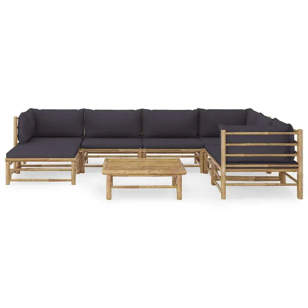 Garden Lounge Set 8 Piece Bamboo Outdoor Furniture with Grey Cushions Modular