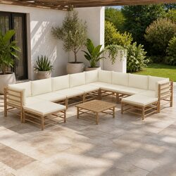 Practical 11 Piece Bamboo Lounge Set for Outdoor Use