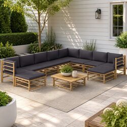 Versatile 11 Piece Bamboo Garden Lounge Set for Any Space