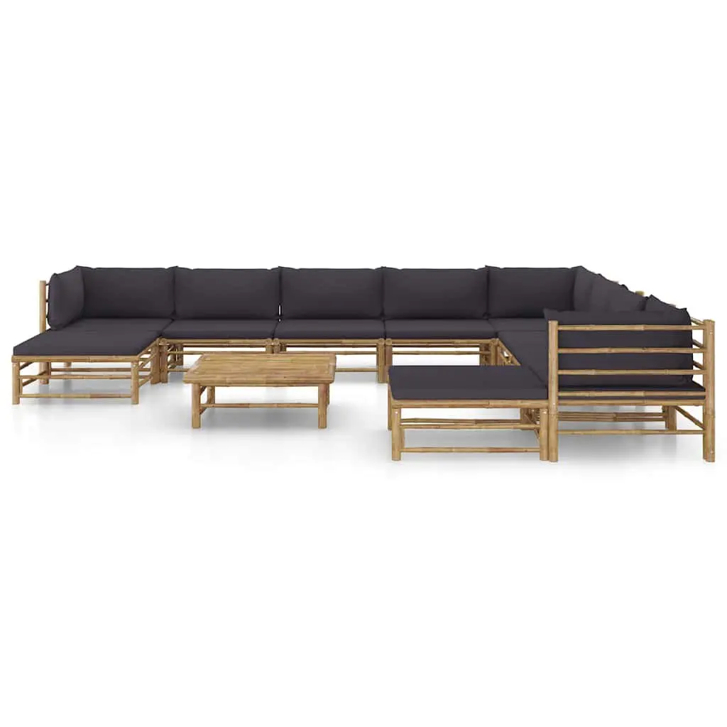 Garden Lounge Set Bamboo Modular 11 Piece Outdoor Furniture Dark Grey Cushions