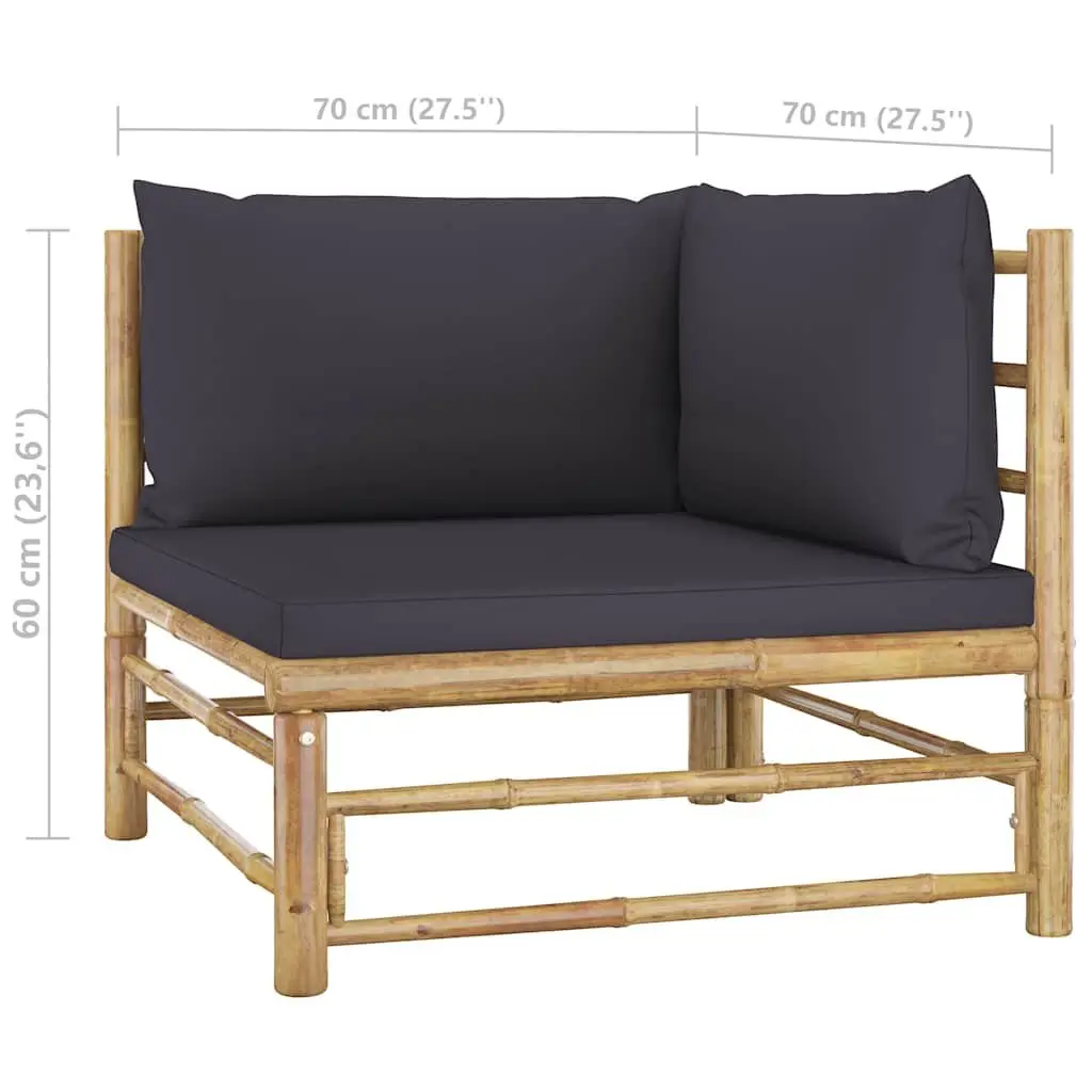 Garden Lounge Set Bamboo Modular 11 Piece Outdoor Furniture Dark Grey Cushions